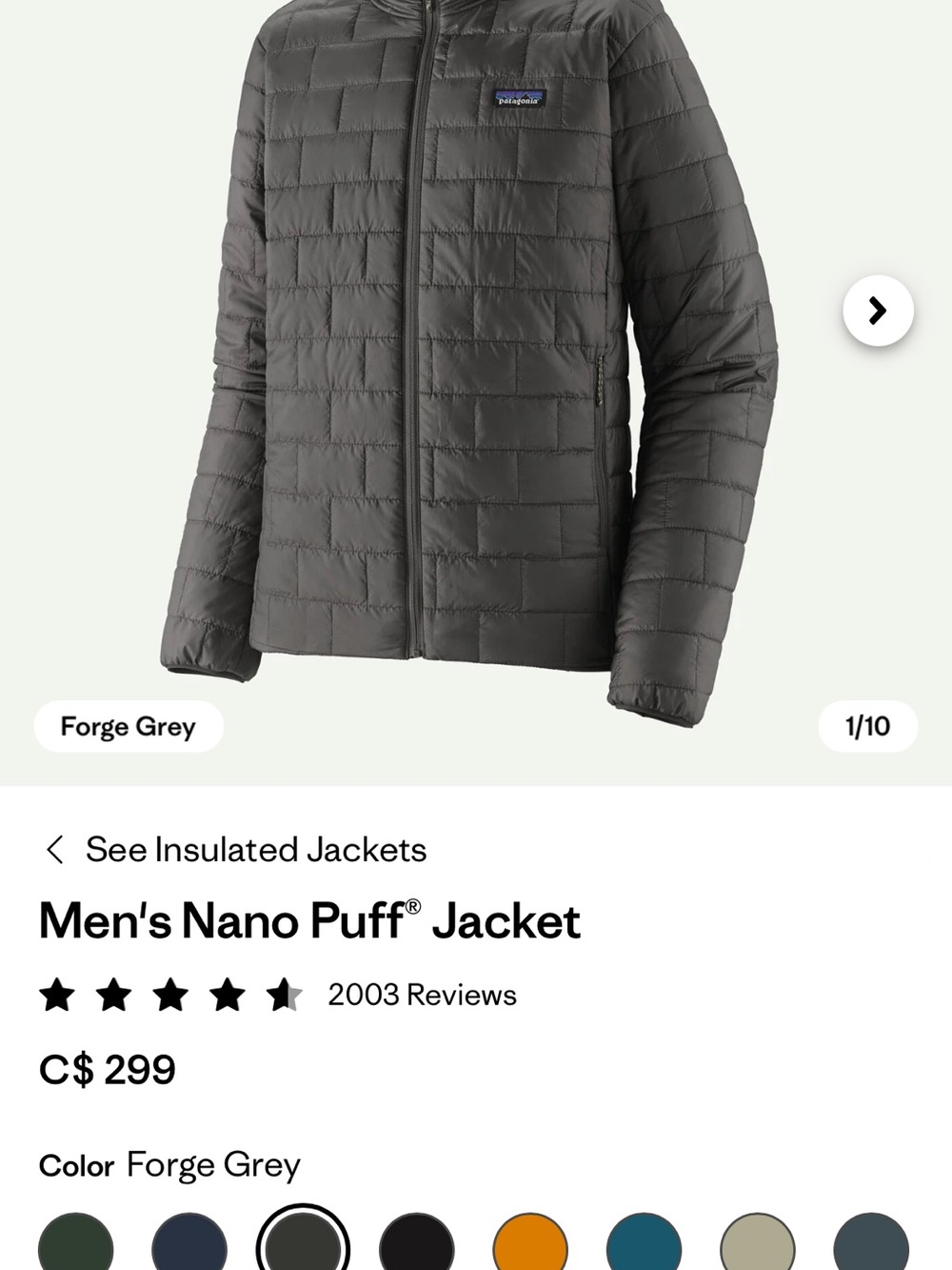 Patagonia Men's Nano Puff Jacket - Forge Grey